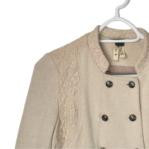 Free People We The Free Womens Military Jacket Lace Cropped Cream Lace Button 6 - Picture 3 of 16